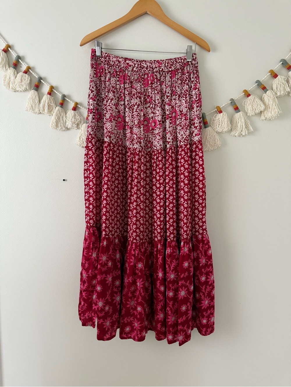 Mille Resort & Travel Floral Pleated Tiered Pull On Midi Skirt Cottagecore XS